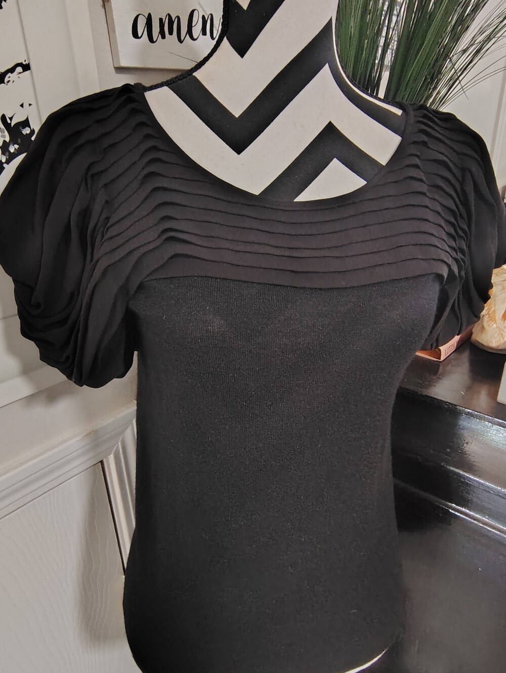Alice + Olivia $398 Silk Cashmere Black Puff Sleeve Top Women's Small Coquette - Picture 5 of 10